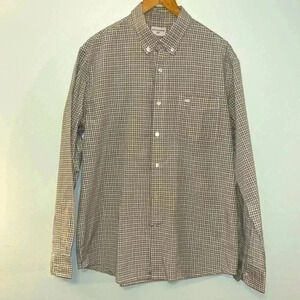 Dockers Yellow Blue Checked Plaid Button Down Shirt Size L